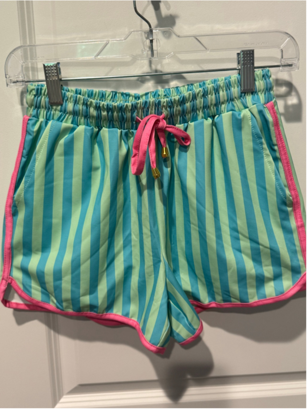 Women's Jess Lea Seaside Striped Everyday Shorts Green Pink Size S
